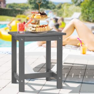 Y&M Outdoor Side Table, HIPS Adirondack Small Single Table, Waterproof Square Outside Table, Balcony Modern End Tables for Patio, Pool, Beach, Porch, Deck, Indoor or Outdoor Use (Dark Grey, 2 Pack)