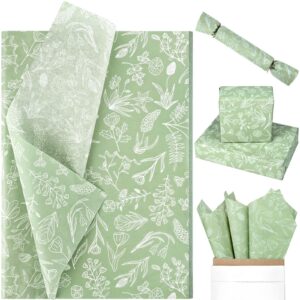 100 sheets sage green wildflowers tissue paper green white floral printed tissue paper botanical decorative tissue paper for green boho themed baby shower wedding birthday diy craft