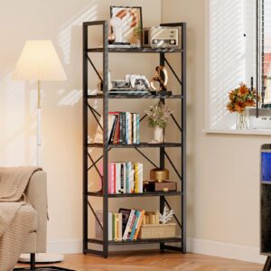 dwvo 5 tier bookshelf, industrial bookshelves open shelf bookcase, storage shelves organizer display rack for bedroom,living room,office,kitchen, charcoal gray