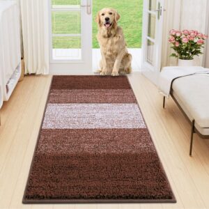 smiry dog door mat for muddy paws, absorbs moisture and dirt, low-profile entryway mat with non-slip backing, mud mat for dogs, entry indoor doormat for inside floor (47x24 inches, brown)