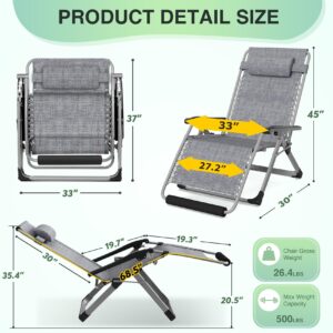 Suteck Oversized Zero Gravity Chair,33In XXL Lounge Chair w/Removable Cushion&Headrest, Reclining Camping Chair w/Upgraded Lock and Footrest, Reclining Patio Chairs Recliner for Indoor Outdoor,500LBS