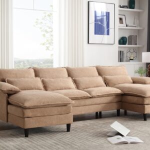 Symmetrical U Shaped Modular Sectional Sofa Cloud Couch, 6 Seater Oversized Convertible Sleeper Couch with Double Chaise & Memory Foam, Deep Seat Corner Sofa&Couches for Living Room Office