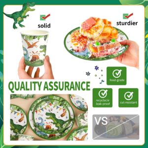 96Pcs Dinosaur Birthday Party Supplies -24 Guest Dino Plates Cups and Napkins For Boys Kids three rex Birthday decorations Baby Shower