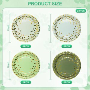 AimFun Sage Green Party Plates Gold Foil Polka Dots Gradient Green Dessert Paper Plates Disposable 7inch Birthday Cake Plates for Bridal Baby Shower Tini Bit Older Party Supplies (24, Sage Green)