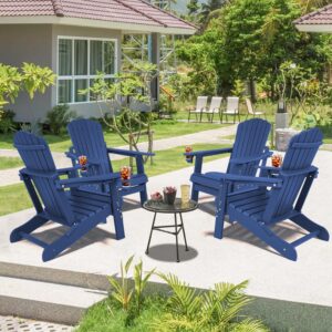 Mguio Folding Adirondack Chairs Set of 2, Fire Pit Chairs, Plastic Adirondack Chairs Weather Resistant with Cup Holder, Composite Adirondack Chairs, HDPE Adirondack Chairs Outdoor