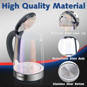 Dezin Electric Kettle, 2L Electric Water Heater, Glass Electric Tea Kettle, 304 Stainless Steel Hot Water Kettle Warmer with Fast Boil, Auto Shut-Off & Boil Dry Protection, for Coffee, Tea