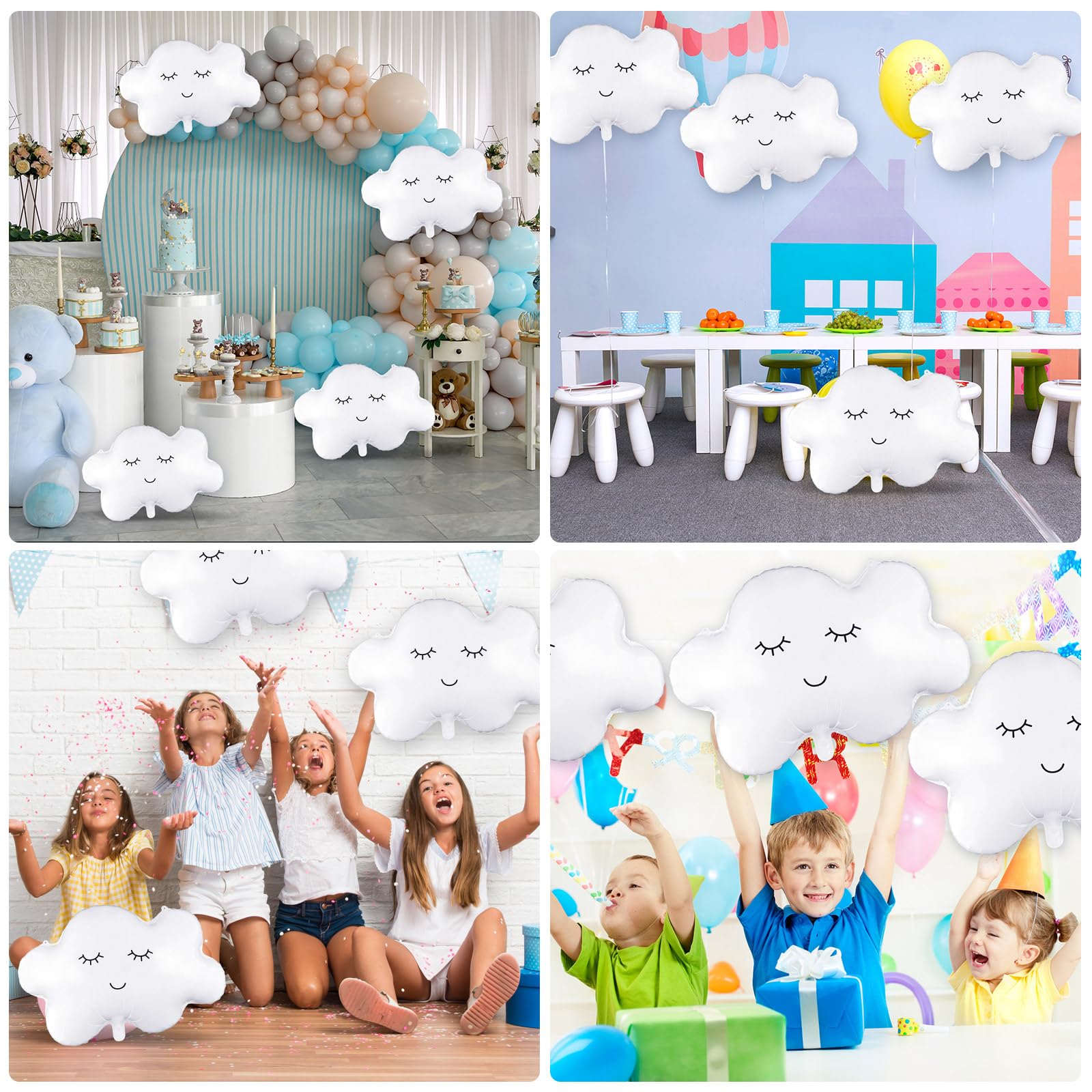 6 Pieces Cloud Balloons,White Cloud Foil Balloons,Cloud Balloons Baby Shower,Cute Cloud Shaped Balloons for Boys Girls Baby Shower Themed Party Birthday Party Wedding Decorations Supplies (Facecloud)