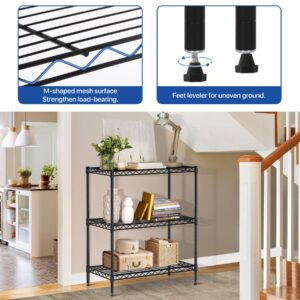 WYGMAV 3 Tier Shelf Metal Wire Shelving Unit Adjustable Storage Shelves Storage Rack Heavy Duty Steel Standing Shelf Units for Restaurant, Garage, Kitchen Metal Shelves with Feet Leveler, Black