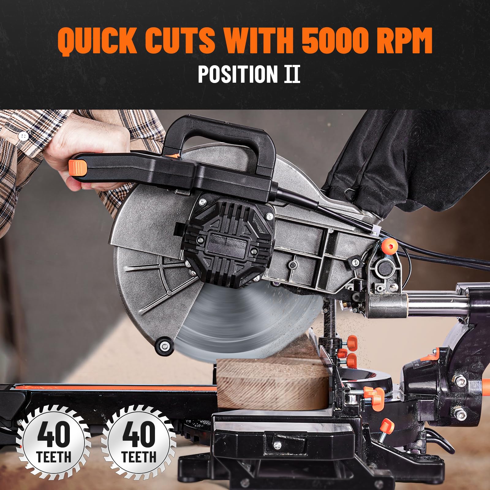 DOVAMAN 10in Sliding Miter Saw, Multi-use w/ 3 Blades, 15A Miter Saw, 4500/3200RPM, Ambidextrous Use, 0-45° Bevel Laser Cut, Max Cut 3.5x13.4in, 9 Positive Stops, for Cutting Wood, PVC or Soft Metal