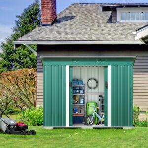 Generic 4.2 x 9.1 Ft Outdoor Storage Shed, Metal Tool Shed with Lockable Doors Vents, Utility Garden Shed for Patio Lawn Backyard (Green)