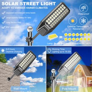 Jadisi 6-Pack 24000W Solar Street Light - 1800000 Lumens, Dusk-to-Dawn, Waterproof, Ideal for Commercial & Outdoor Parking Lots - Energy-Efficient Solar-Powered, 3-Year Warranty