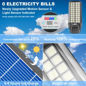 Jadisi 6-Pack 24000W Solar Street Light - 1800000 Lumens, Dusk-to-Dawn, Waterproof, Ideal for Commercial & Outdoor Parking Lots - Energy-Efficient Solar-Powered, 3-Year Warranty