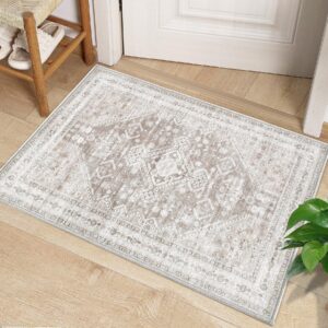 zomfy area rug vintage 2x3 entryway rug: small washable chenille print indoor rug traditional oriental medallion rug for bedroom dining table kitchen hallway(beige, 2'x3')