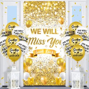 farewell party decorations white gold we will miss you door cover banner and 18pcs good luck goodbye balloons for going away retirement graduation farewell anniversary leaving party supplies