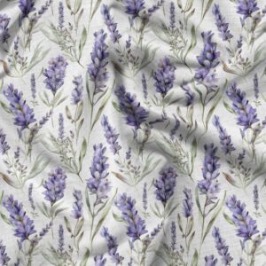 Soimoi Lavender Blue Flower Print - White, Premium Cotton Cambric Fabric - Medium Weight Material for Quilting, Kurtis, Blouse, Kids Clothing, Tunic, Curtains - 42" Inch Wide, 1 Yard