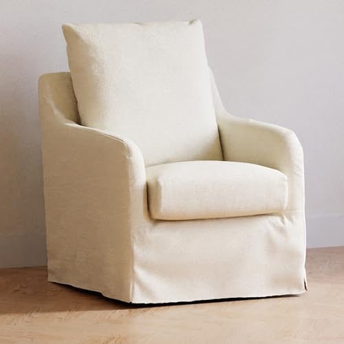 NAMESAKE Reese Slipcover Swivel Glider, Ivory Eco-Linen