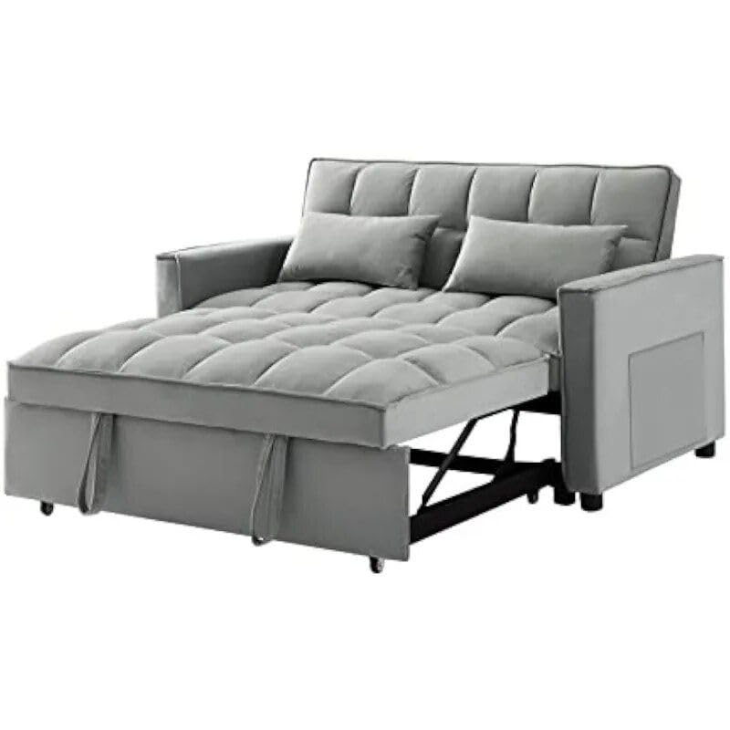 Generic Velvet 3-in-1 Convertible Sleeper Loveseat, 55.2*32.3*35.04in, Grey