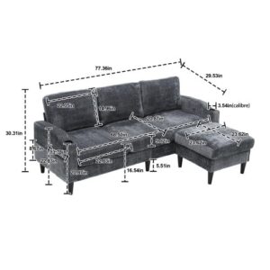 77'' Convertible Sectional Sofa Couch, L Shaped Couch 3 Seat Sofa Sectional with Reversible Storage Ottoman Bench & Cup Holder, Couches for Living Room, Apartment, Office, Small Space, Grey