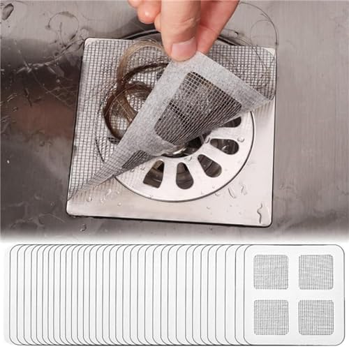 Floor Drain Sticker, 4" X 4"Disposable Floor Drain Sticker 30 PCS/Set, Disposable Shower Drain Hair Catcher Mesh Stickers, Shower Drain Hair Catcher Sticker, Shower Floor Drain Cover Square