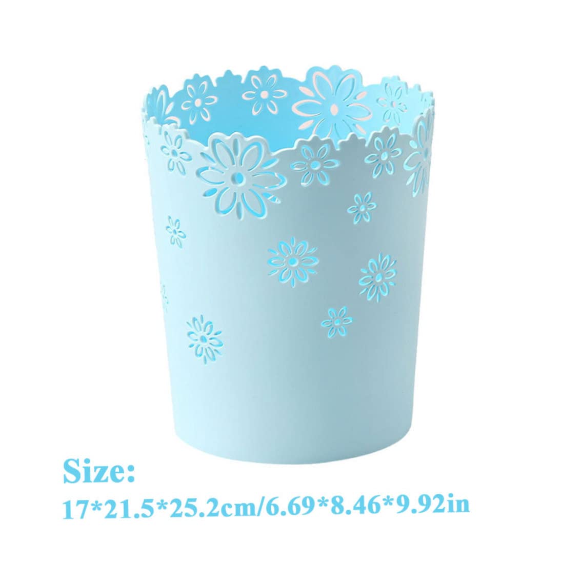 Plastic Trash Can Hollow Flower Wastepaper Basket Round Lidless Garbage Container Bin Blue Paper Basket