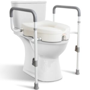 wehwupe raised toilet seat with handles for elderly - toilet seat risers for seniors with adjustable padded arms - elevated toilet safety seat for standard or elongated commode