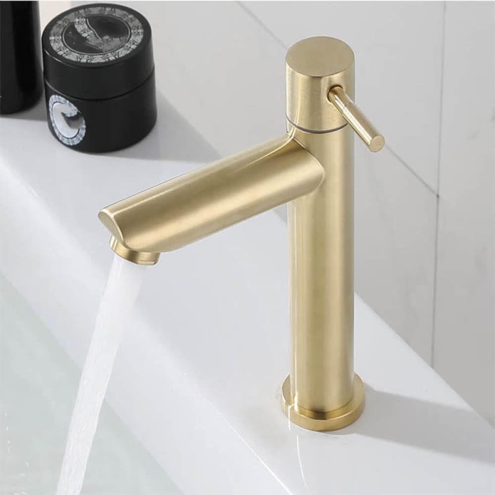 Brushed Gold Bathroom Basin Single Hole Cold Handle Shower Head Faucet Bath for Kitchen Sink Water Tap SUS304 Toilet Hardware