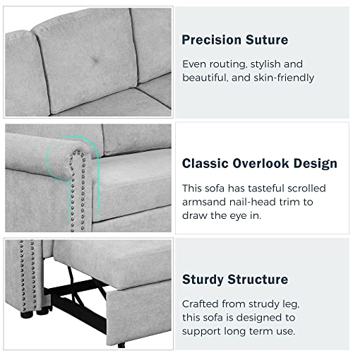 FANYE Convertible Sectional Sofa with Pull Out Sleeper Couch Bed and Reversible Storage Chaise, L-Shaped 3 Seater Corner Sofa&Couch W/Tufted Back for Home Office Apartment Living Room, Light Gray 83"