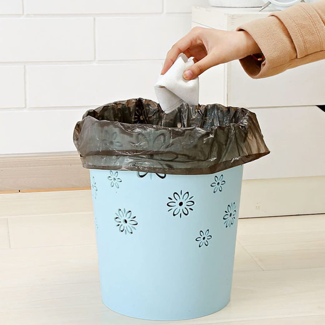 Plastic Trash Can Hollow Flower Wastepaper Basket Round Lidless Garbage Container Bin Blue Paper Basket