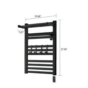 KELIBI Towel Warmer, 10 Heating Rails Wall Mounted Towel Heater, Stainless Steel 2-in-1 Towel Warmer Rack for Bathroom, Remote Control Temperature Towel Rack, with Timer, for Balconies, Kitchen-Black