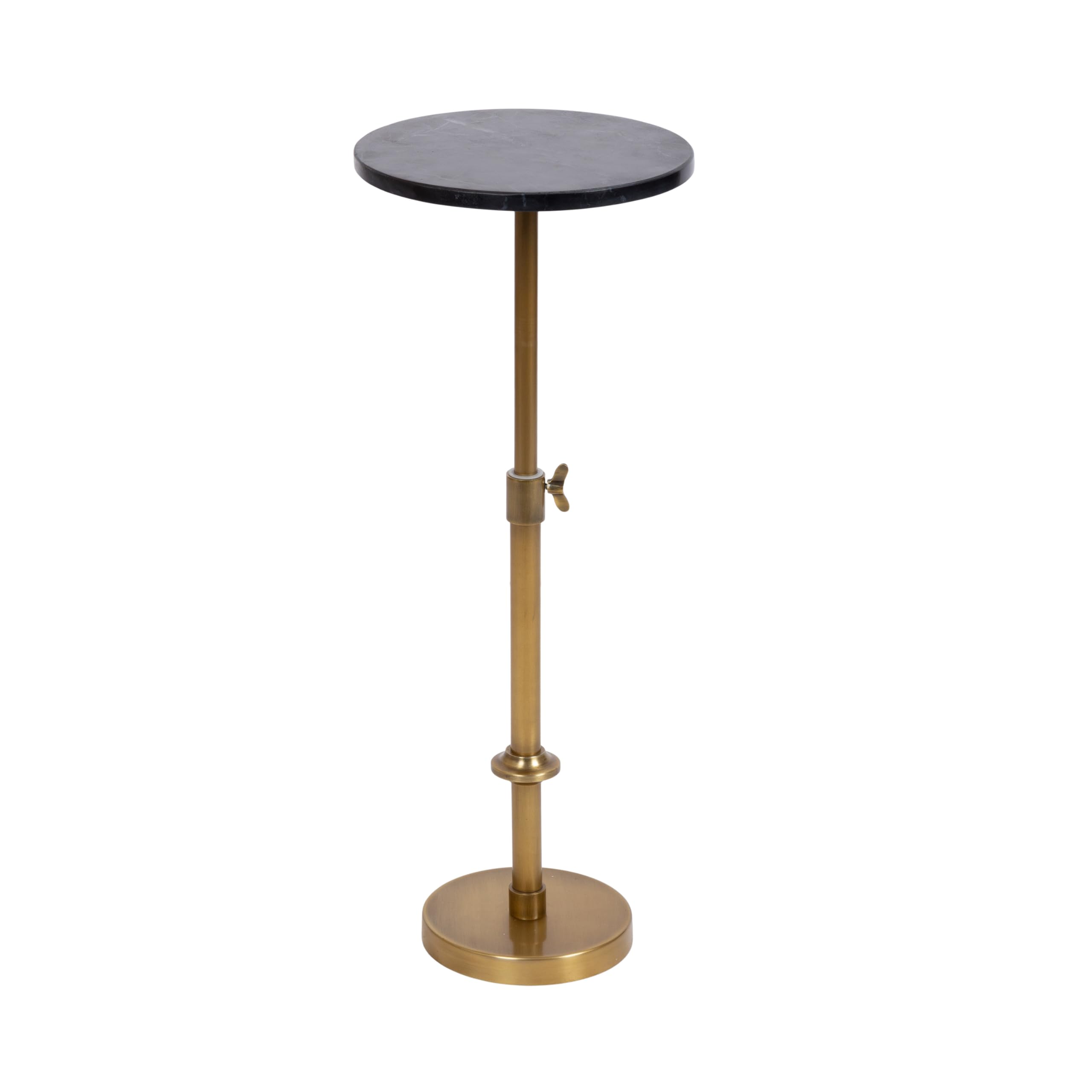 Kate and Laurel Engles Traditional Adjustable-Height Pedestal Drink Table, 10 x 10 x 30, Black Marble and Antique Brass, Vintage Round Indoor Metal Plant Stand with Authentic Marble Tabletop