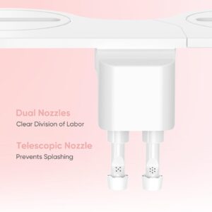 Ultra-Slim Bidet Attachment, Posterior&Feminine Wash-(Retractable Dual Nozzles), Non-Electric Bidet Attachment for Toilet Seat, Adjustable Fresh Cold Water Pressure, Stainless Steel Inlet (White)