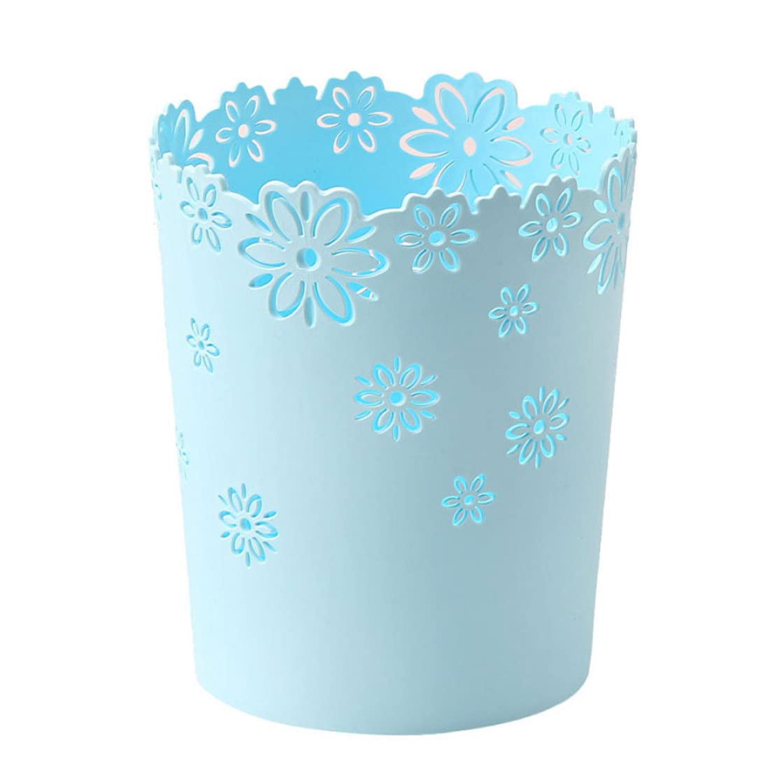 Plastic Trash Can Hollow Flower Wastepaper Basket Round Lidless Garbage Container Bin Blue Paper Basket