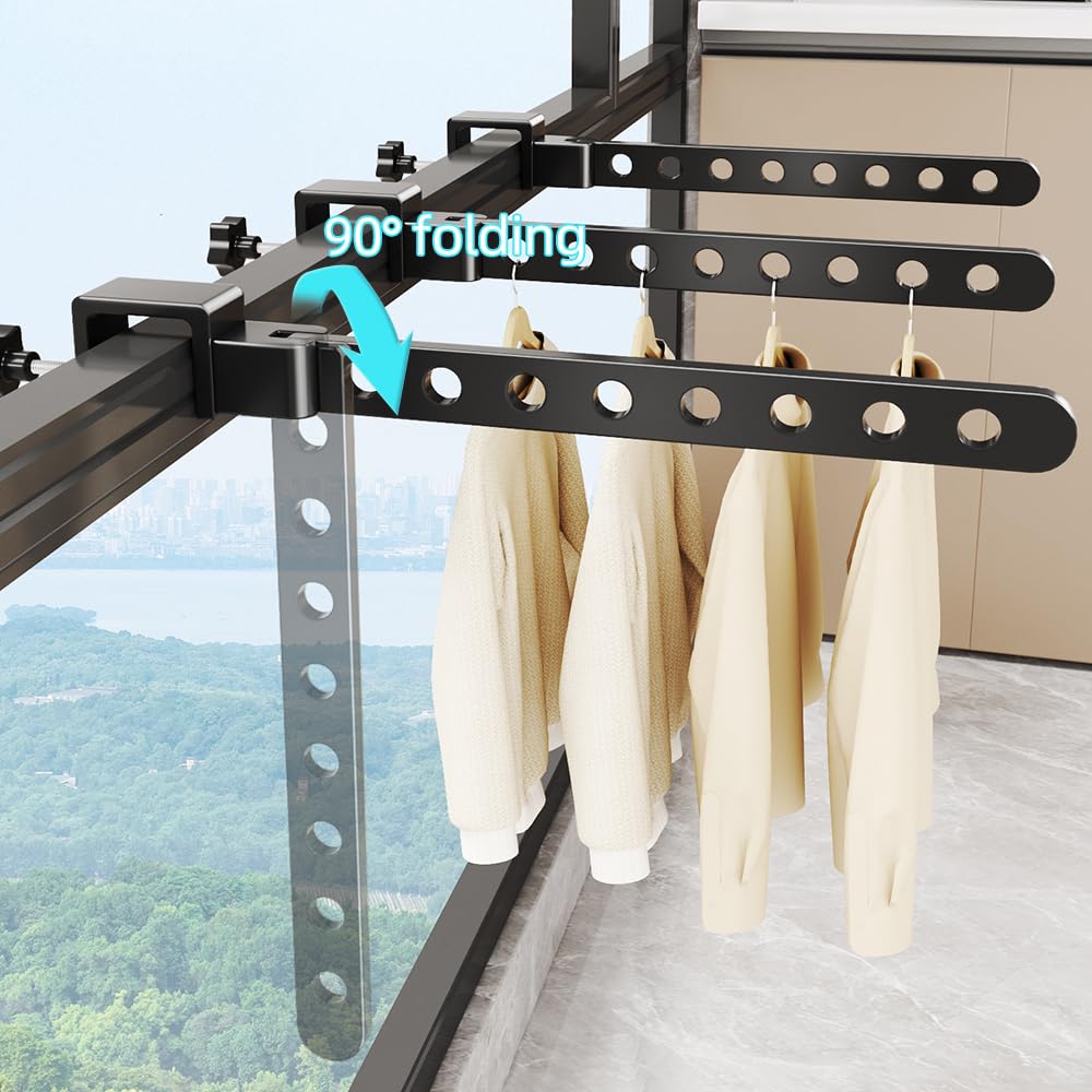 Retractable and Foldable Clothes Drying Rack Portable Travel Hanger for Hotel Home Rotary Clip-on Hanger Holder Wall Mounted Clothes Bar for Bathroom Bedroom Laundry Room Balcony