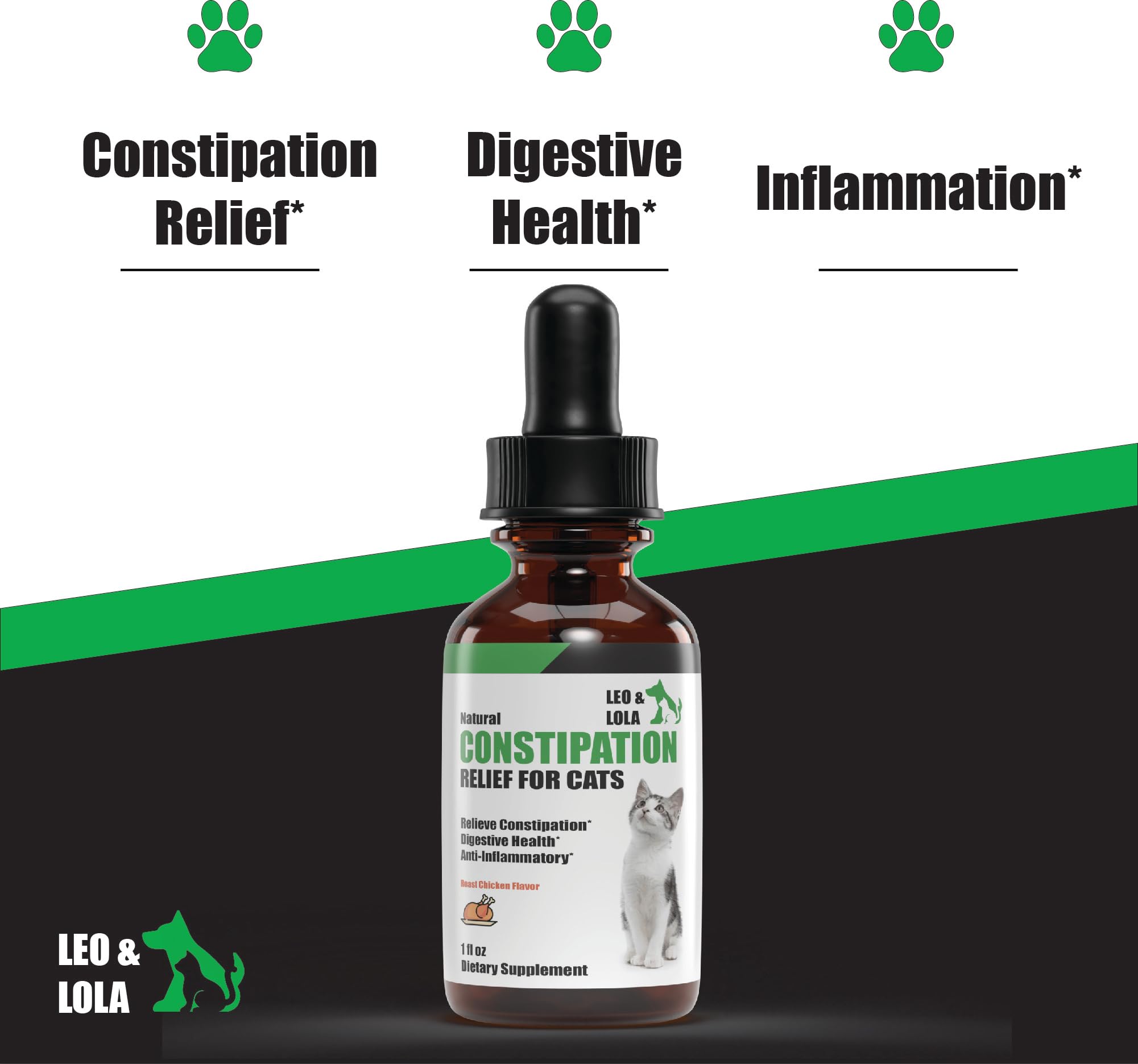 Leo & Lola Constipation Relief for Cats - Cat Constipation Relief - Cat Laxative - Cat Laxative Constipation Relief - Constipation Relief for Cat - Cat Stool Softener - 1 oz - Chicken Flavor