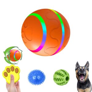 chiduoduo interactive dog ball toys is designed to alleviate dogs' boredom,automatic rolling & bouncing, led lights&two switchable modes controlled remotely,two squeaky&chew dog ball toy, orange