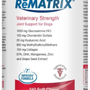 ReMATRIX Joint Support Supplement for Dogs - Glucosamine, Chondroitin, MSM, Omega-3 - Hip and Joint Pain Relief and Support for Dogs - Made in USA - 240 Soft Chews