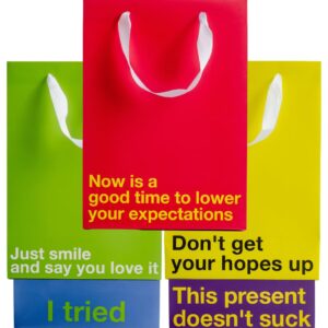 MilkToast Brands 5-Piece Funny Gift Bags Set – Colorful Medium Gift Bags with Handles, Kraft Bags for Birthday, Holiday, Office Party, White Elephant, Men, Women, Teens, and Adults