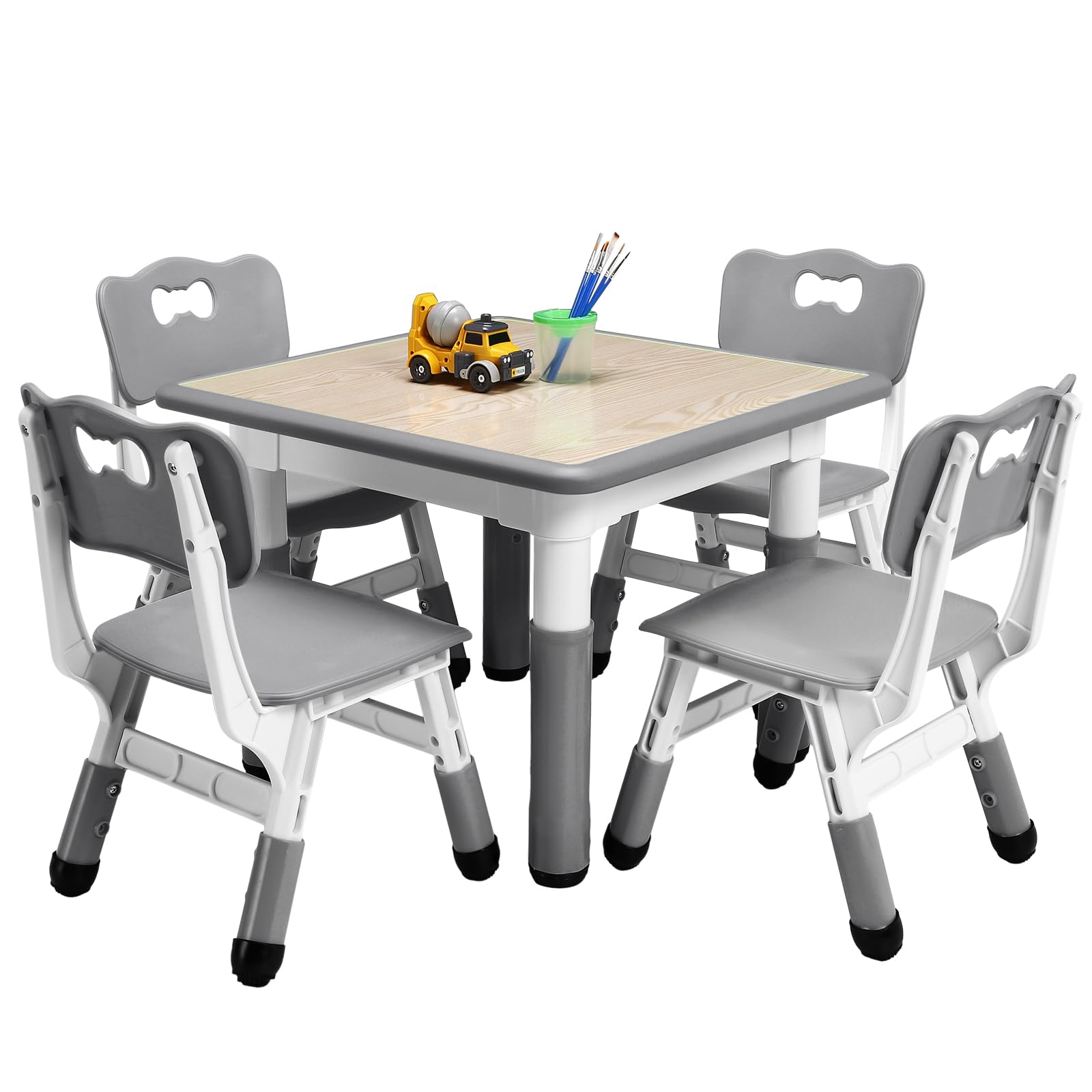 PULLAFUN Kids Table and Chairs Set, Graffiti Desktop Plastic Children Art Table with Seat, Height Adjustable Toddler Table and Chair Set for Kids Ages 3-10