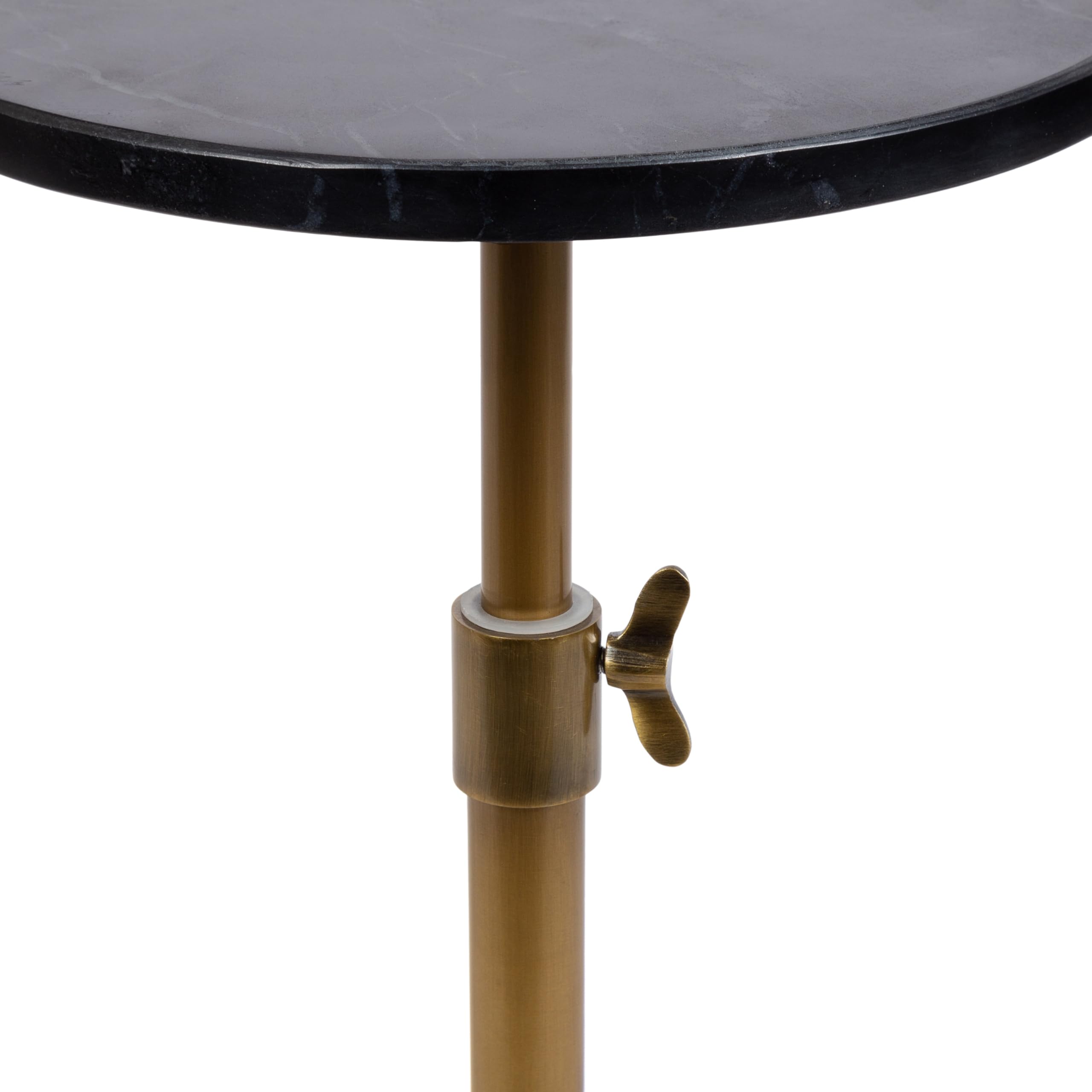 Kate and Laurel Engles Traditional Adjustable-Height Pedestal Drink Table, 10 x 10 x 30, Black Marble and Antique Brass, Vintage Round Indoor Metal Plant Stand with Authentic Marble Tabletop