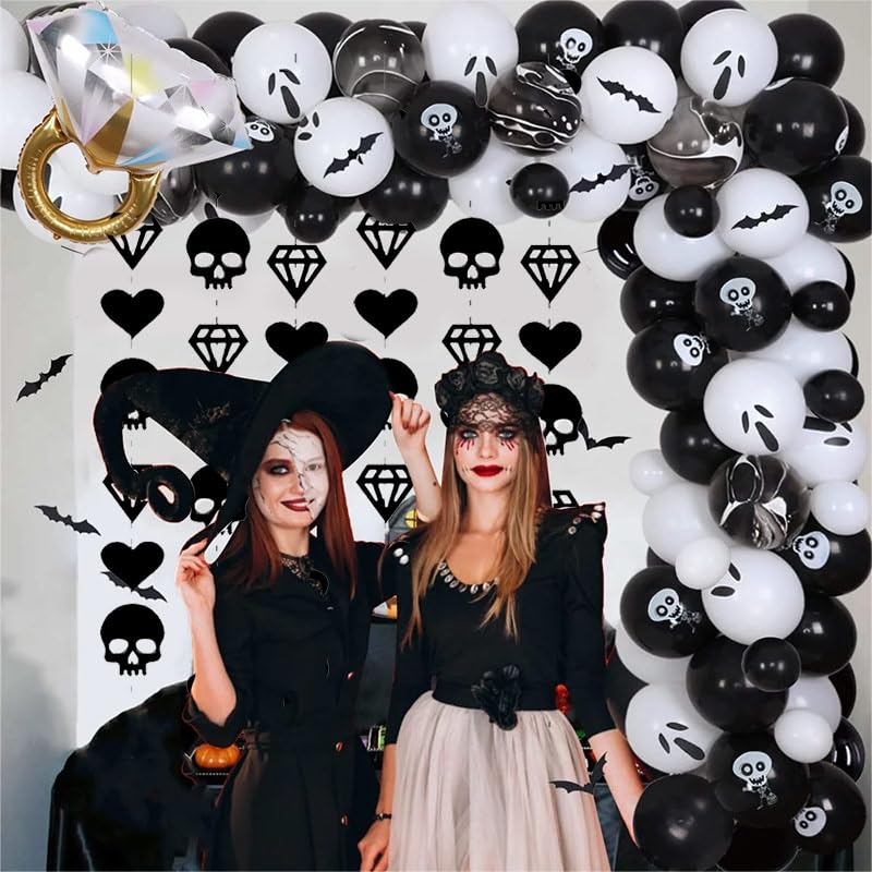 8Pcs Bride or Die Halloween Bachelorette Party Decorations,Black Skull Heart Diamond Banners,Till Death Do Us Party Supplies,Gothic Bridal Shower To Be Birthday Wedding Anniversary Party Decor