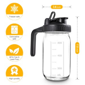 Mason Jar Pitcher, 32 OZ Glass Pitcher with Lid Double Leak-proof with Handle Water Jug Wide Mouth Breast Milk Pitcher Fridge Container for Water, Juice, Iced Coffee, Tea, Juice - Black