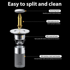 2Pcs Bathroom Sink Stopper,UniversalBasin Pop Up Bathroom Drain Stopper, for 1.1~1.29 in U.S. Standard Drain Holes, with Hair Catcher Anti Clogging Bathroom Sink Drain Strainer