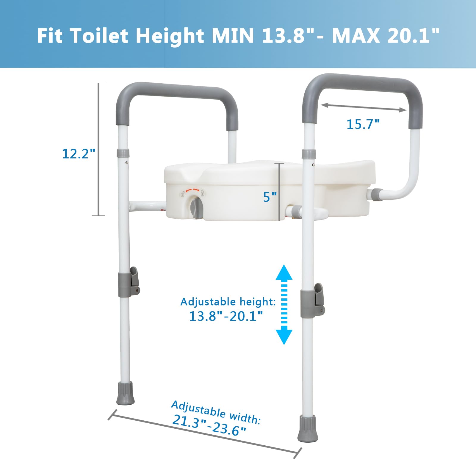 WeHwupe Raised Toilet Seat with Handles for Elderly - Toilet Seat Risers for Seniors with Adjustable Padded Arms - Elevated Toilet Safety Seat for Standard or Elongated Commode