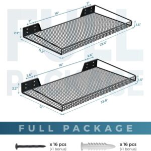 Garage Wall Shelf (2Pack-23.6"x12"x2.2") Steel Wall Shelf Storage Rack, Wall Mount Heavy Duty Metal Shelves Mesh Storage Rack for Garage, Office, Basement and Kitchen, Closet, Laundry Room (2pack)