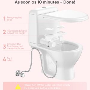 Ultra-Slim Bidet Attachment, Posterior&Feminine Wash-(Retractable Dual Nozzles), Non-Electric Bidet Attachment for Toilet Seat, Adjustable Fresh Cold Water Pressure, Stainless Steel Inlet (White)