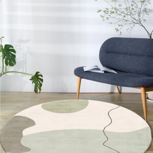 Puyosvr Modern Abstract Teal Round Rug 4ft Fluffy and Comfortable Faux Wool Rug Nordic Light Luxury Style Circle Carpet for Office Dining Room Nursery Kids Classroom