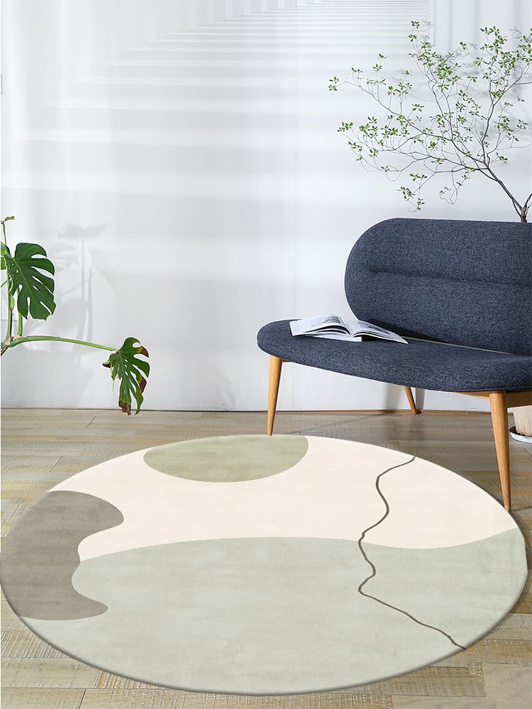 Puyosvr Modern Abstract Teal Round Rug 4ft Fluffy and Comfortable Faux Wool Rug Nordic Light Luxury Style Circle Carpet for Office Dining Room Nursery Kids Classroom