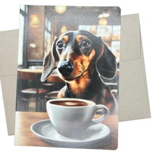 dachshund birthday card, latte and coffee lover dog card (1 premium card, 5x7 inches) blank for all occasions like teacher thank you, promotion, or retirement - 652