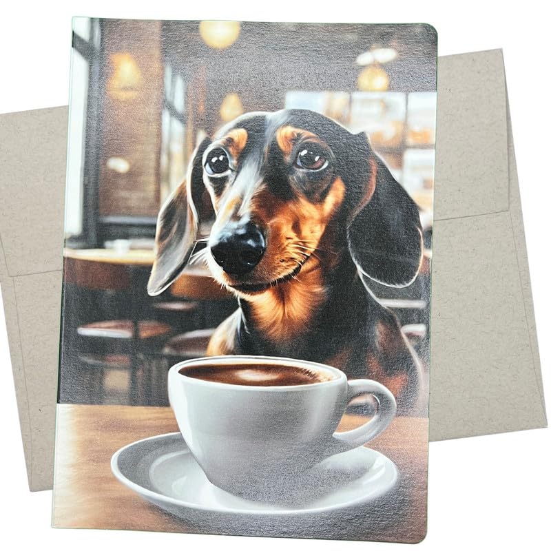 Dachshund Birthday Card, Latte and Coffee Lover Dog Card (1 Premium Card, 5X7 Inches) blank for all occasions like teacher thank you, promotion, or retirement - 652