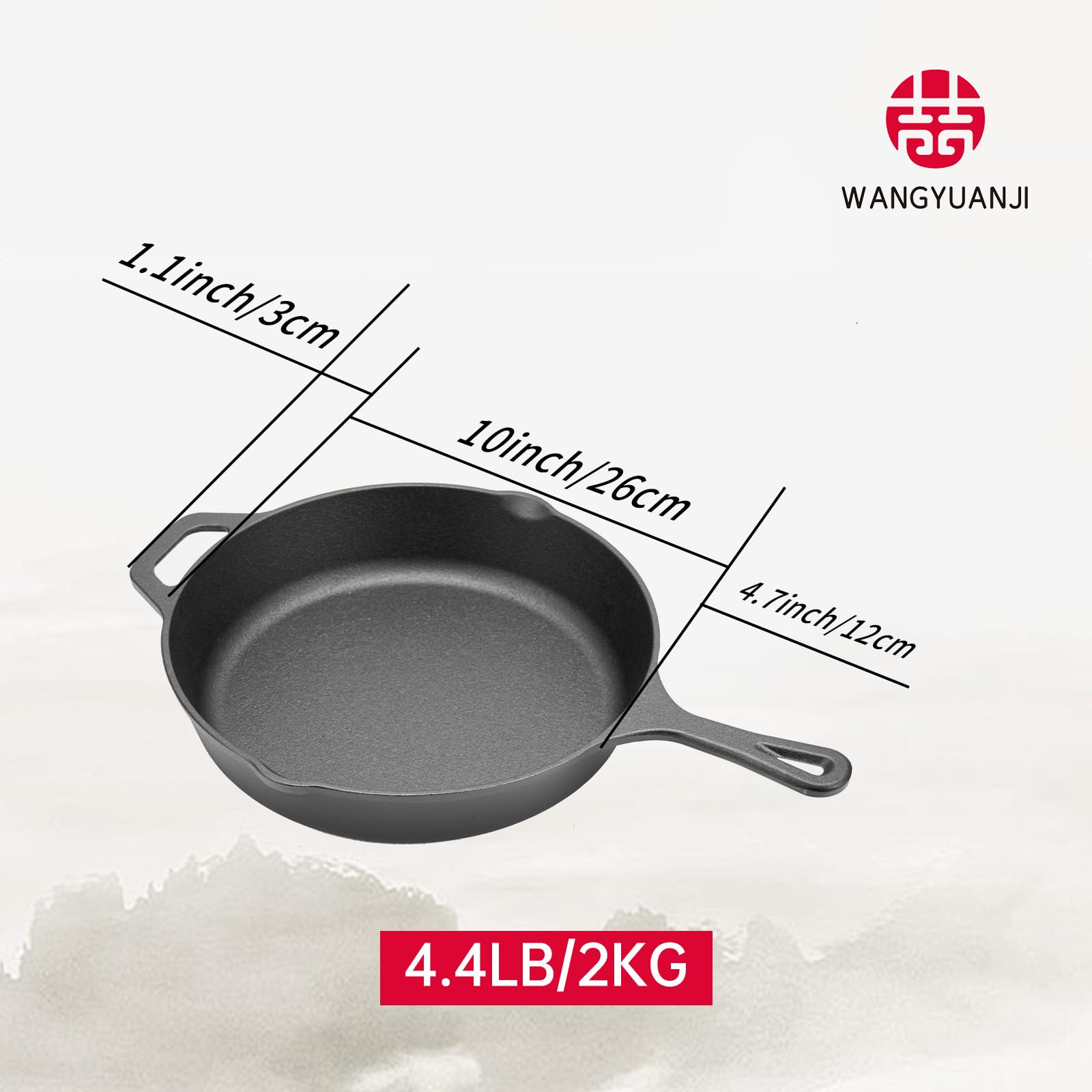 WANGYUANJI Cast Iron Grill Pan,10Inch Non-coating Frying Pan,Multi-Functional Pan for Bake,Fry,Stir-Fry,Sauté,Suitable for Outdoors with Oil Brush and Spatula